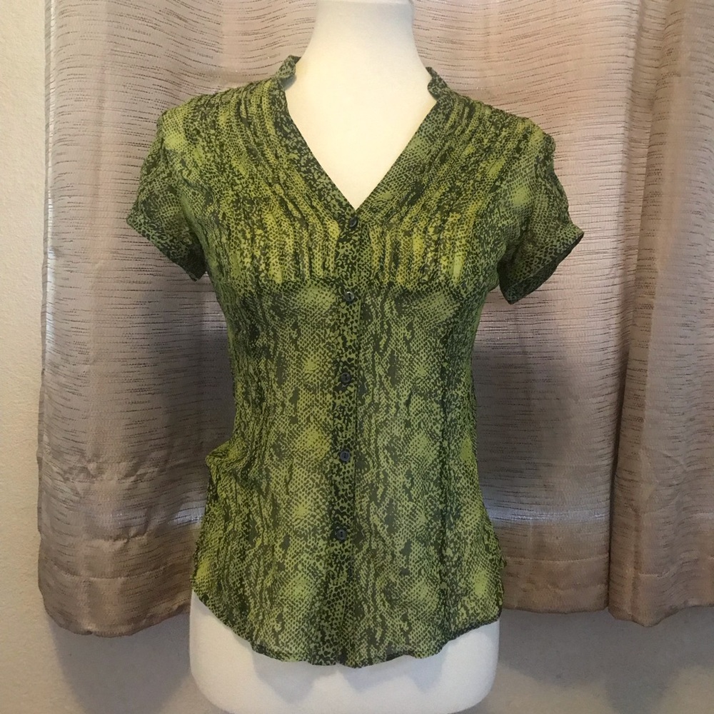 Express 100% Silk Green & Black Snake Print Blouse
